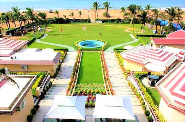 Aerial view of resort lawns and Golden Beach